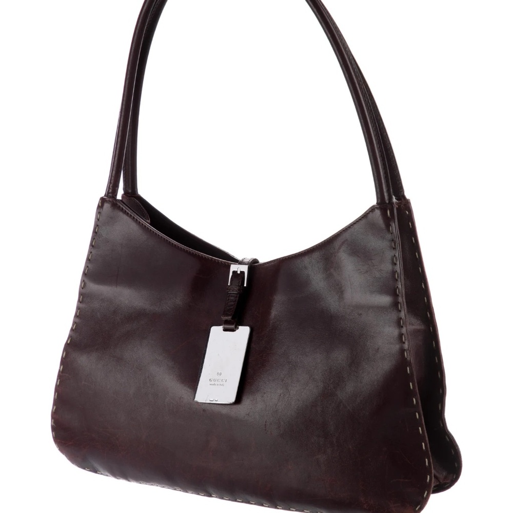 Gucci Vintage Leather Topstitch Shoulder Bag